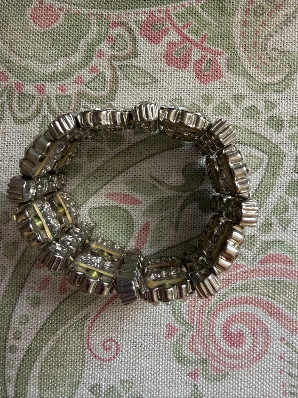 Silver-Tone Crystal Floral Stretch Statement Bracelet